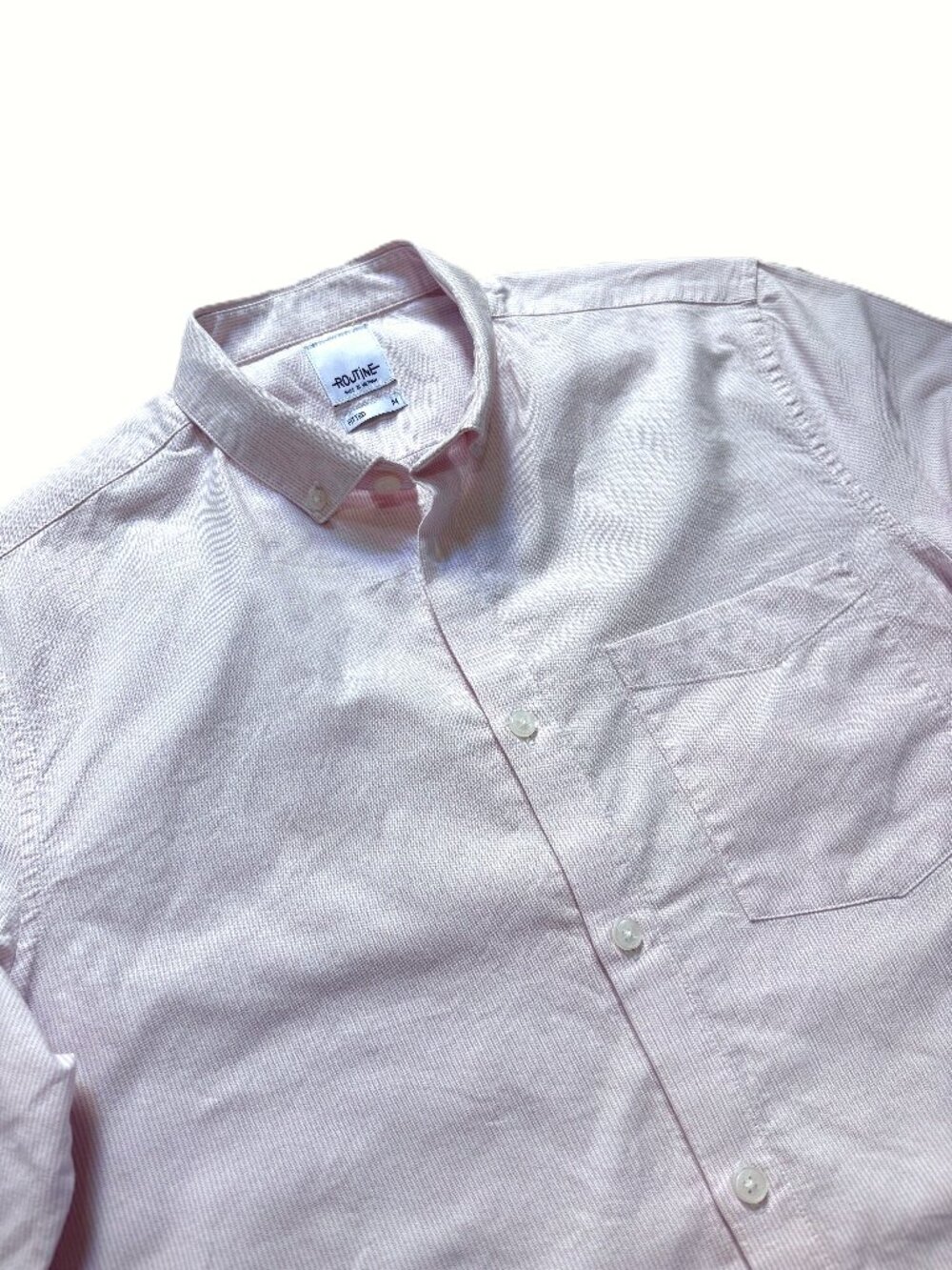 Striped Pink White Oxford Button Down Shirt Cropped Mens Small 100% Cotton